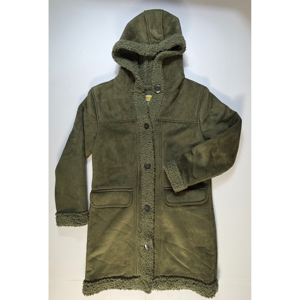 Cabela's Women's M Olive Faux Suede Sherpa Lined Hooded Mid-Length Coat